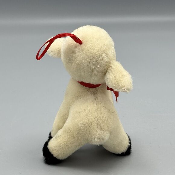 Vtg Philip Strahl Pelham NY Plush Lamb Christmas Ornament Red Satin Ribbons 4.5" - Picture 9 of 10